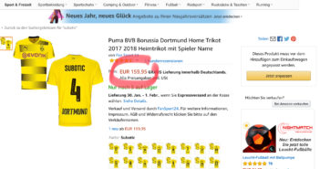 Beim Online-Kaufhaus Amazon sind Trikots von Neven Subotic für 159,95 Euro zu haben.